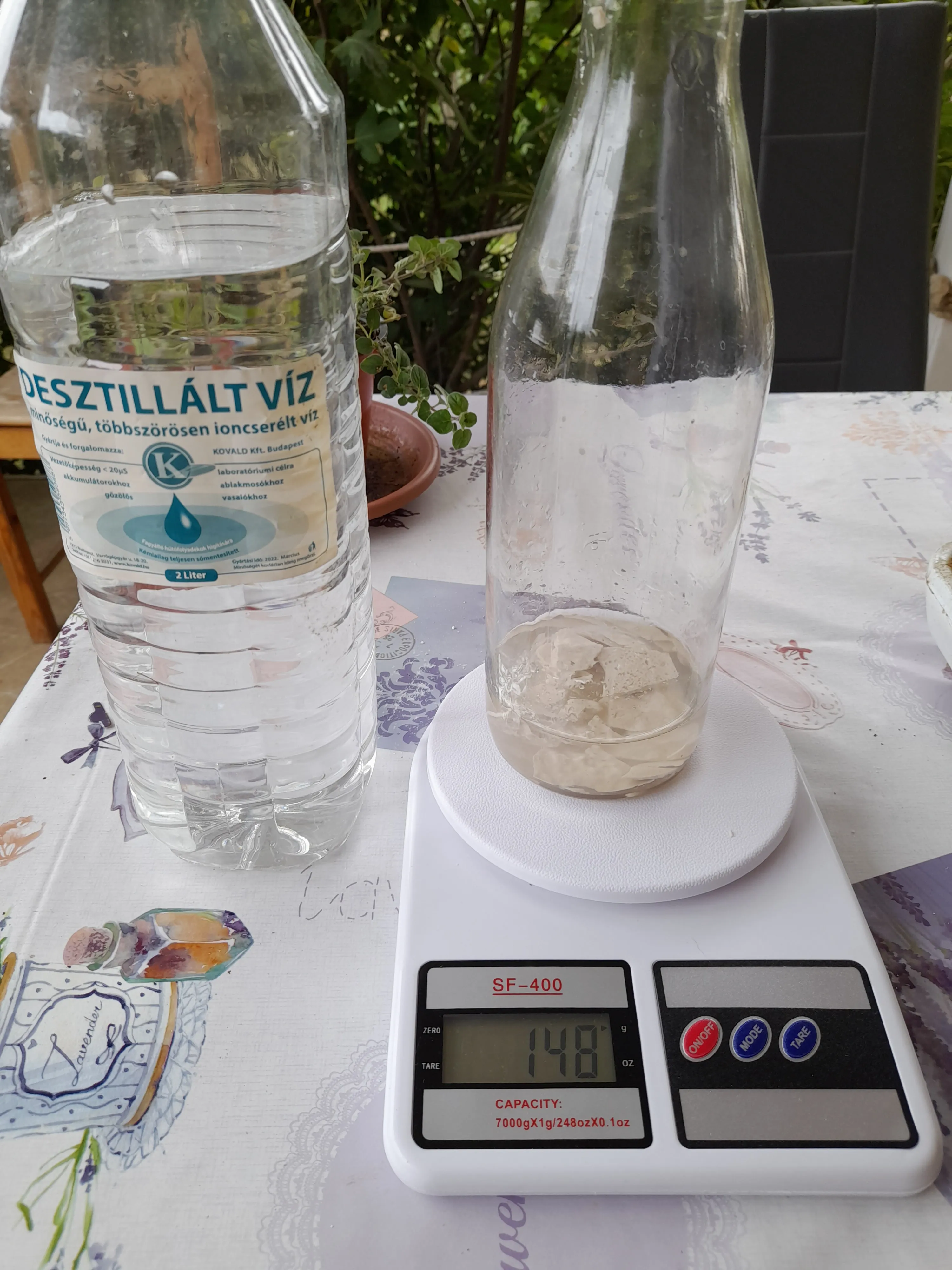 melted material in a glass bottle