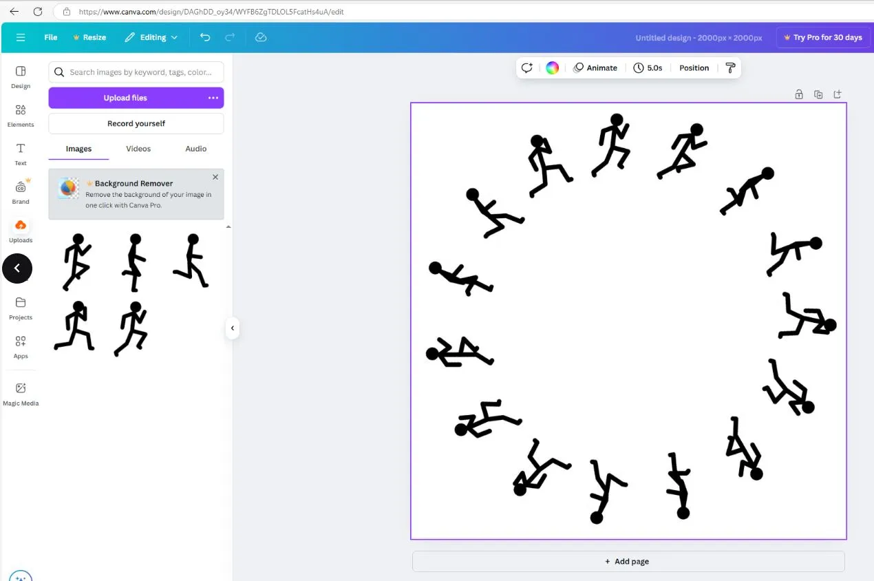 Frames arranged in a circle in Canva